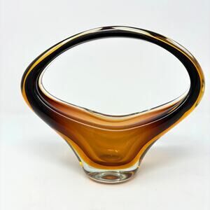 Vintage Murano Archimede Seguso Sommerso Art Glass Basket Vase Multicolor MCM